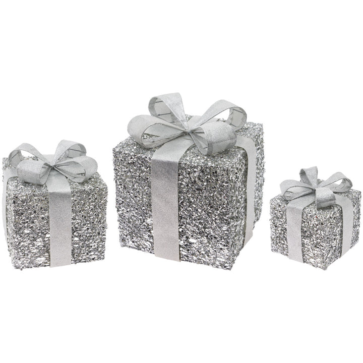 SILVER GLITTER PRESENT SET S/3