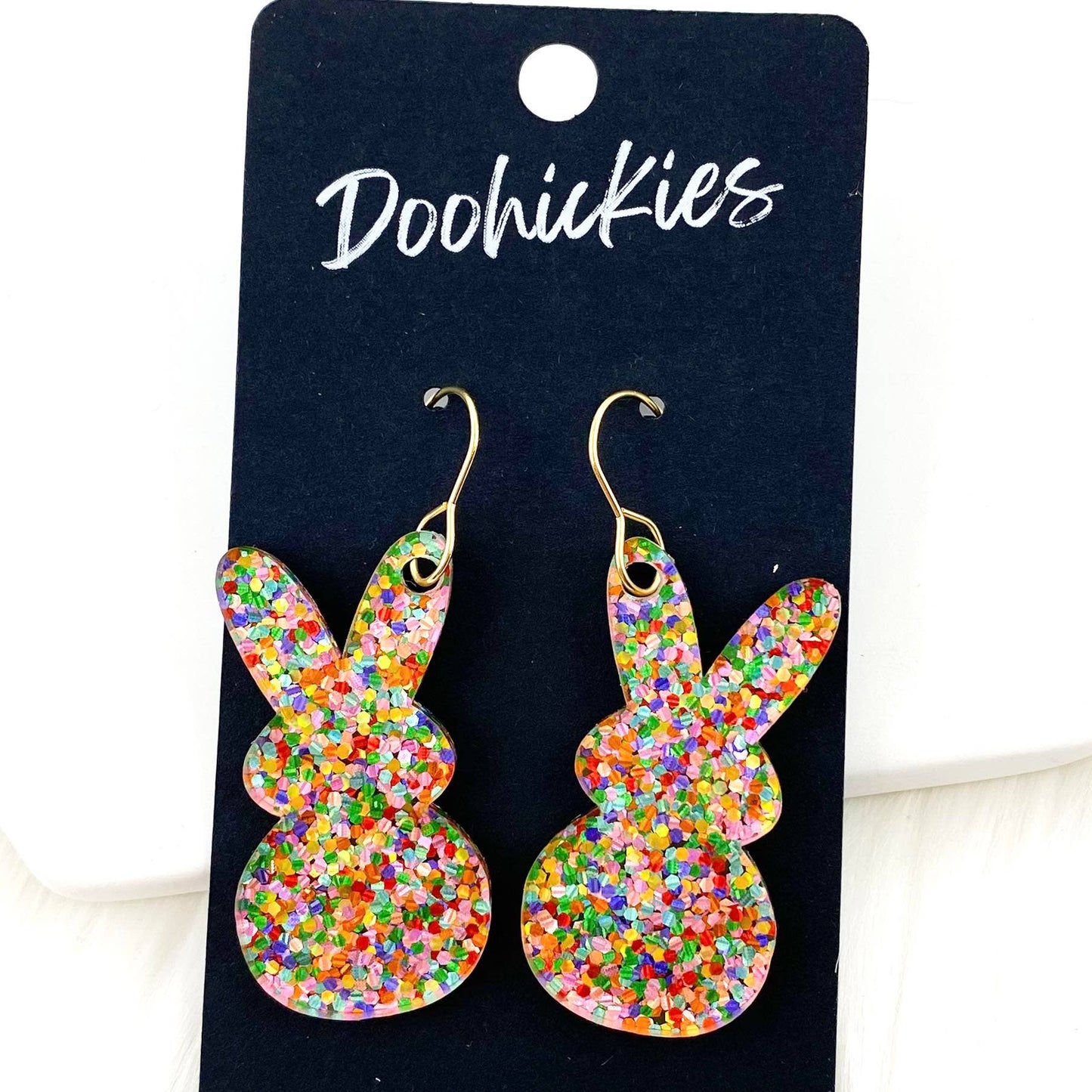 Doohickies - 1.5" Confetti Marshmallow Bunnies -Easter Earrings: Daisy Candy
