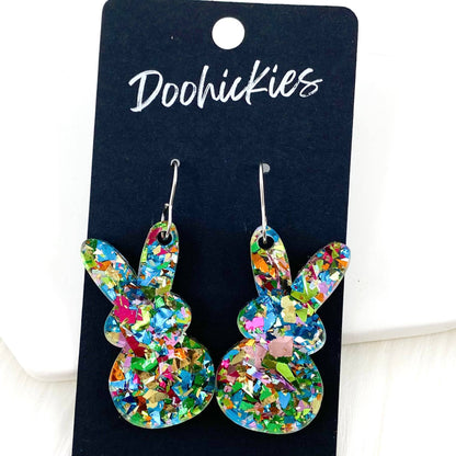 Doohickies - 1.5" Confetti Marshmallow Bunnies -Easter Earrings: Teal Party