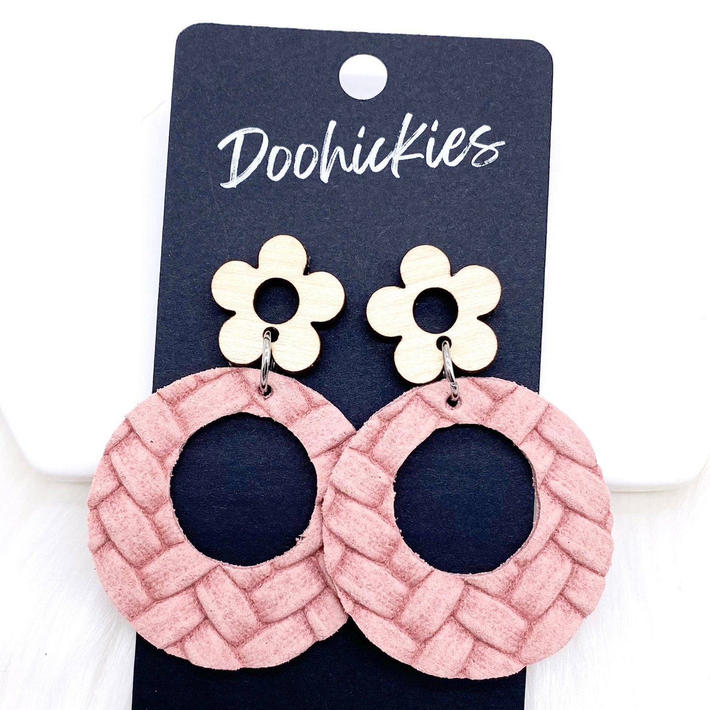 2" Birch Flower & Box Braided Lil' O Dangles- Spring Earring: Light Pink Box Braided