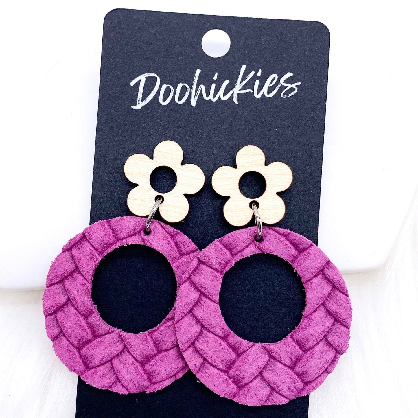 2" Birch Flower & Box Braided Lil' O Dangles- Spring Earring: Fuchsia Box Braided