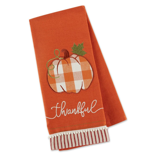 Design Imports - Thankful Pumpkin Embellished Dishtowel