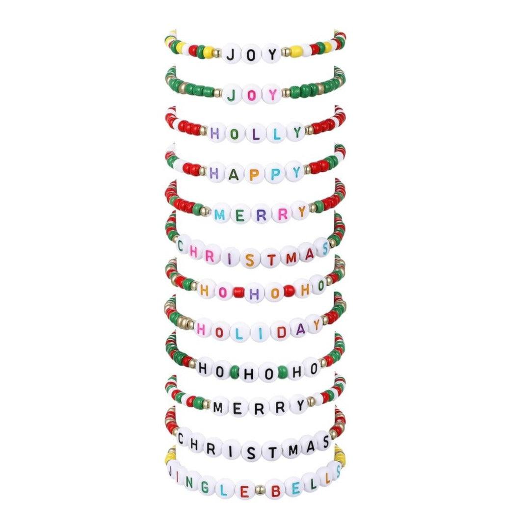 Harper & Barlow - Cute kid Christmas theme beaded bracelets pack of 12