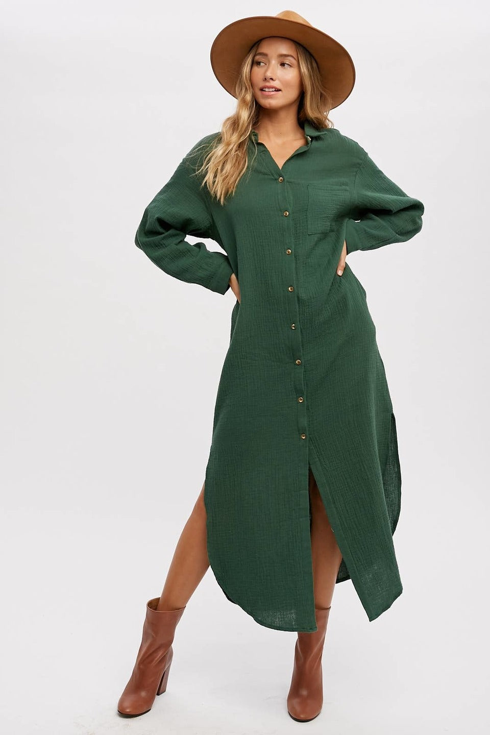 Bluivy - BUTTON UP MAXI SHIRT DRESS WITH POCKET