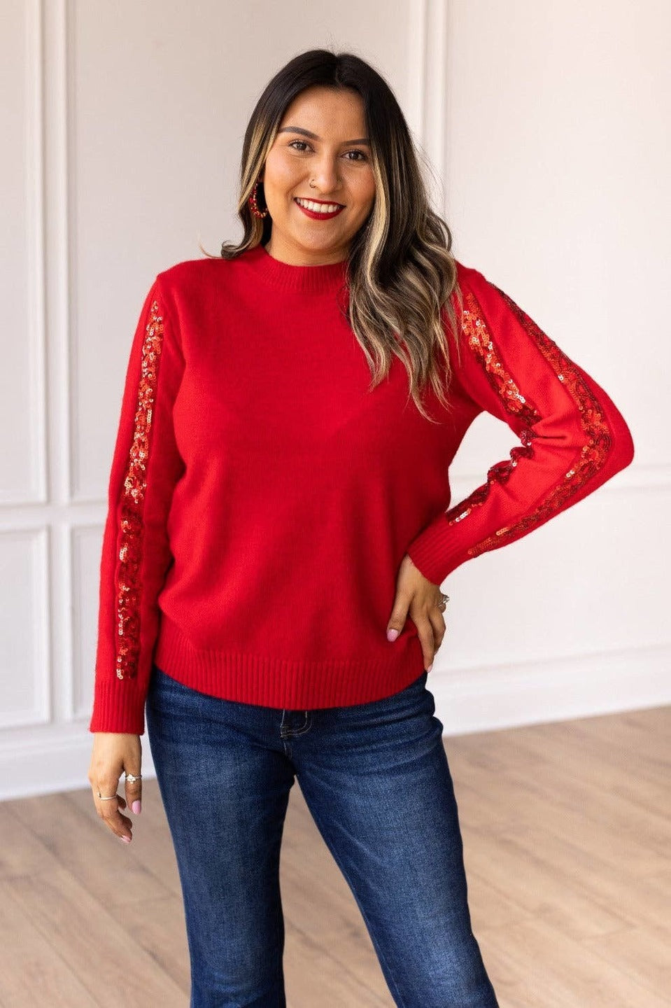 Southern Grace - Garnet Glam Sequined Sweater