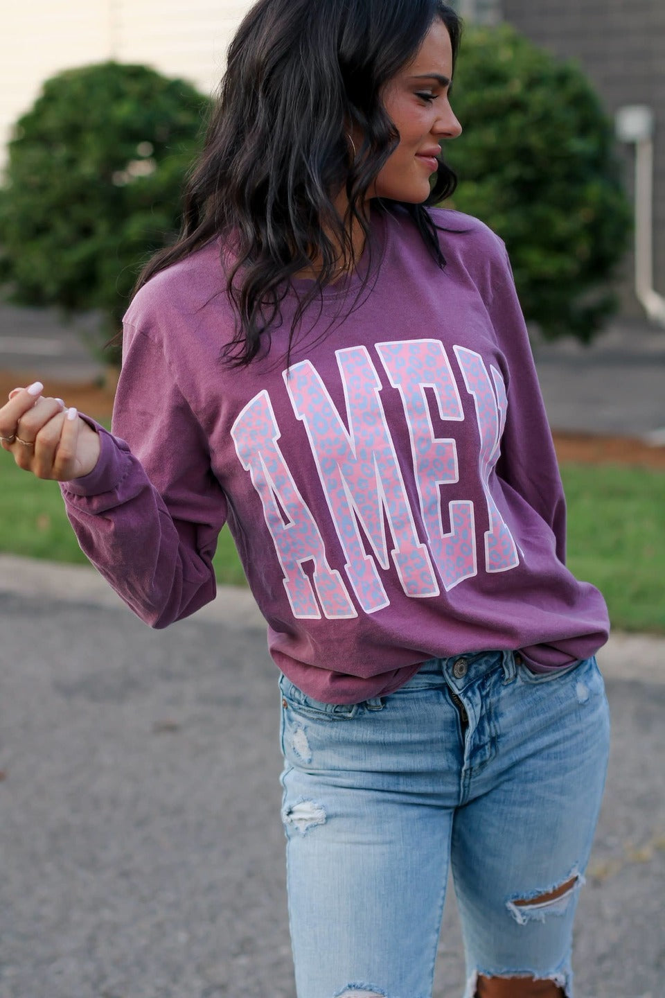 Small Town Society Apparel Co. - Amen | Berry | Long Sleeve Tee