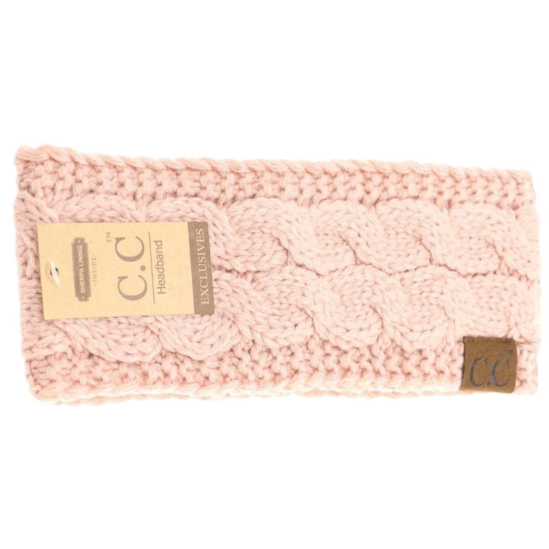 C.C Beanie - Solid Cable Knit CC Head Wrap Indi Pink