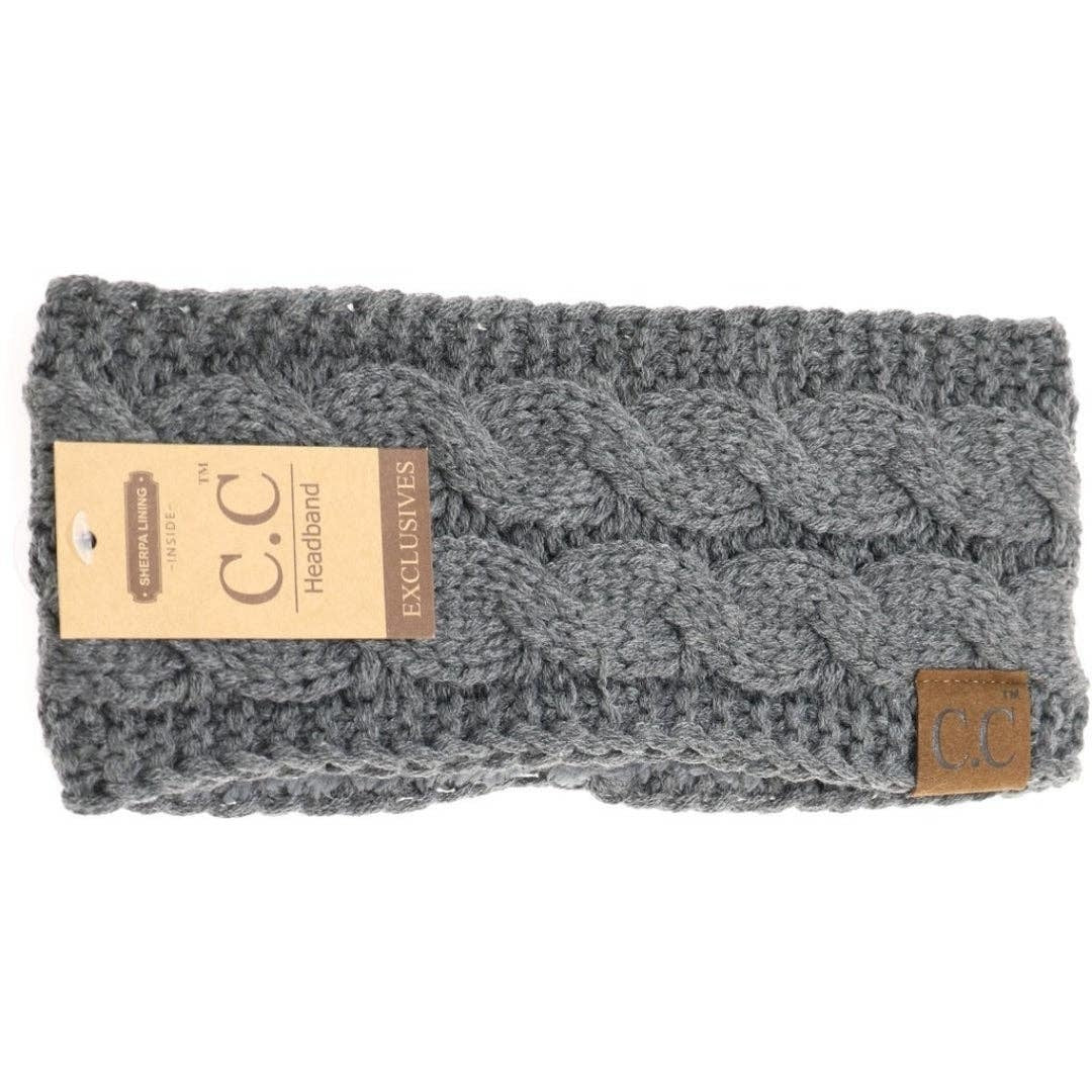 C.C Beanie - Solid Cable Knit CC Head Wrap Melange Grey