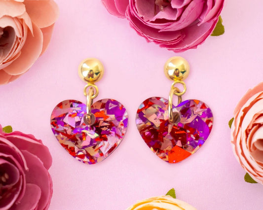 Momenti di Vita - Small Heart Earrings, Pink & Red Valentines Jewelry