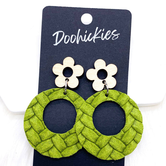 2" Birch Flower & Box Braided Lil' O Dangles- Spring Earring: Green Box Braided